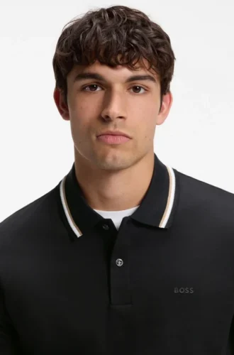 Slim-fit cotton polo shirt with striped collar