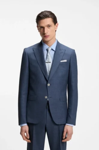 Slim-fit jacket in virgin wool, silk and linen