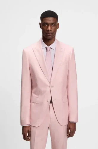 Slim-fit jacket in virgin wool, silk and linen