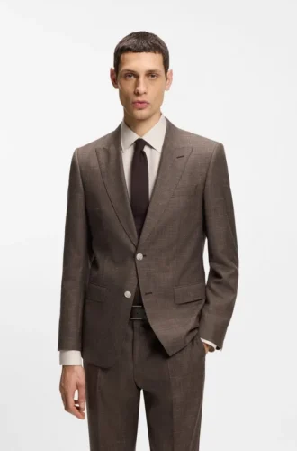 Slim-fit jacket in virgin wool, silk and linen