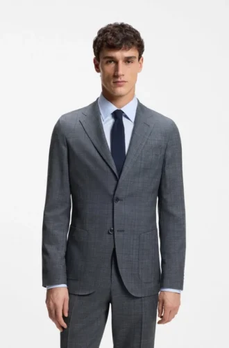 Slim-fit jacket in virgin wool, silk and linen