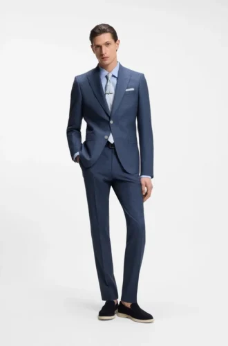 Slim-fit jacket in virgin wool, silk and linen