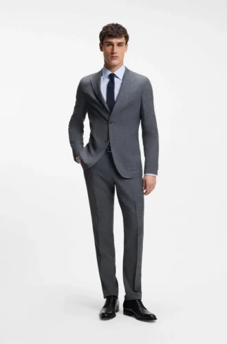 Slim-fit jacket in virgin wool, silk and linen