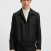 Slim-fit jacket in wool-blend poplin