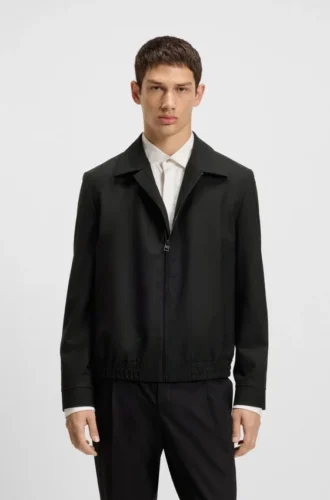 Slim-fit jacket in wool-blend poplin