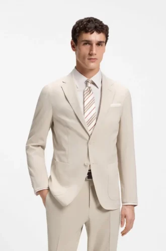 Slim-fit jacket in wool-blend seersucker