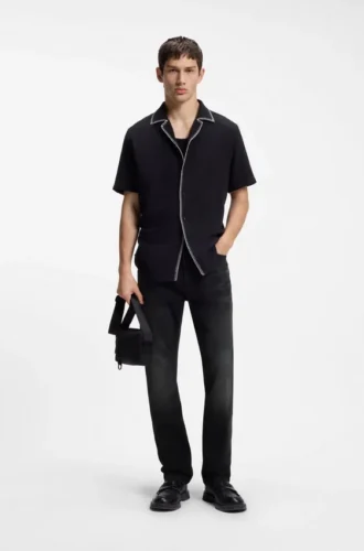Slim-fit jeans in dark-gray comfort-stretch denim