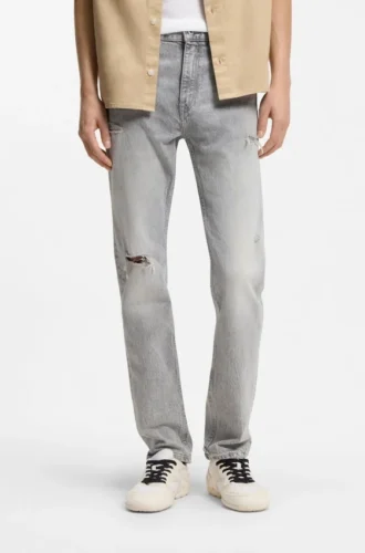 Slim-fit jeans in distressed gray denim