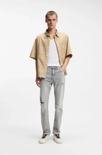 Slim-fit jeans in distressed gray denim