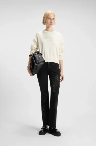 Slim-fit jeans with rhinestone logos