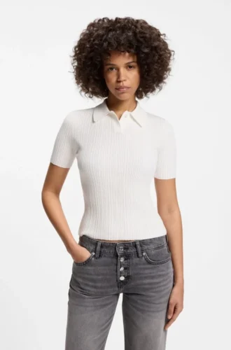 Slim-fit ribbed sweater with polo collar