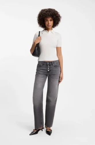 Slim-fit ribbed sweater with polo collar