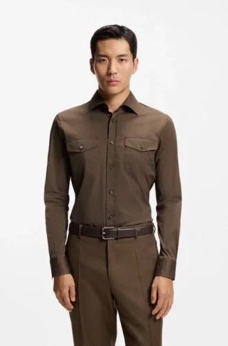 Slim-fit shirt in an Italian-made cotton blend