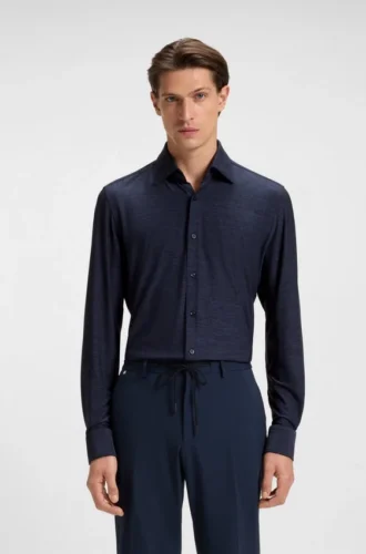 Slim-fit shirt in brushed performance-stretch flannel