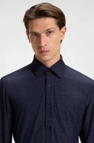 Slim-fit shirt in brushed performance-stretch flannel