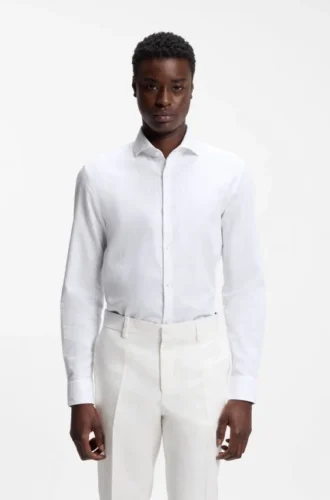 Slim-fit shirt in cotton and linen