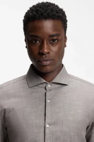 Slim-fit shirt in cotton and linen