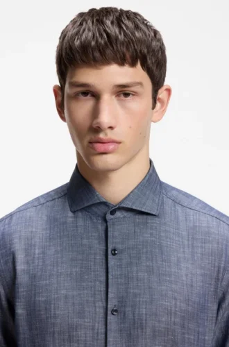 Slim-fit shirt in cotton and linen Slim-fit shirt in cotton and linen