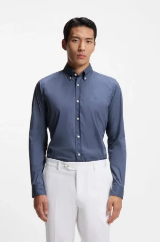 Slim-fit shirt in cotton-blend poplin