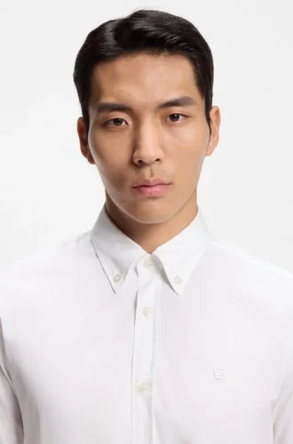 Slim-fit shirt in cotton-blend poplin