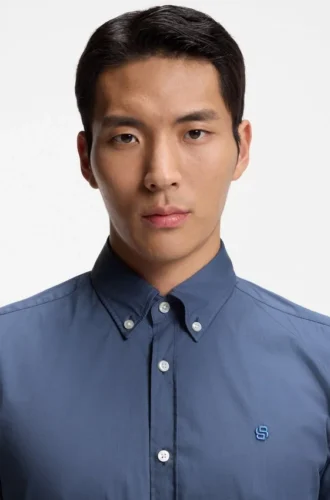 Slim-fit shirt in cotton-blend poplin