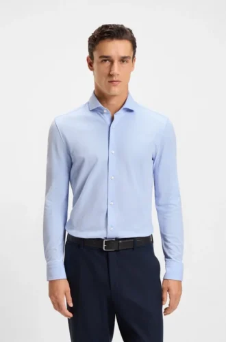 Slim-fit shirt in cotton-piqué jersey