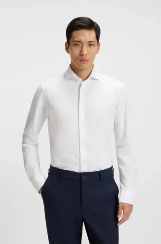 Slim-fit shirt in cotton-piqué jersey