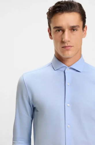 Slim-fit shirt in cotton-piqué jersey