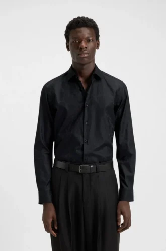 Slim-fit shirt in cotton with a stacked-logo jacquard