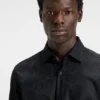 Slim-fit shirt in cotton with a stacked-logo jacquard