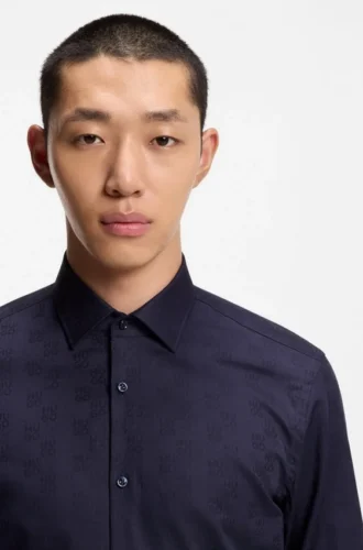Slim-fit shirt in cotton with a stacked-logo jacquard