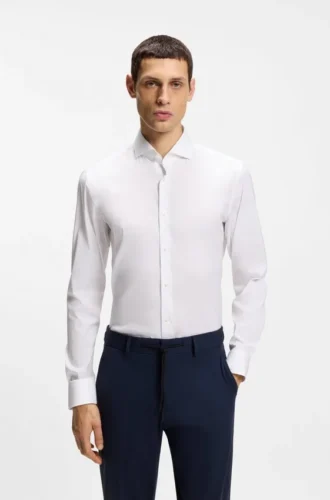 Slim-fit shirt in easy-iron cotton-blend poplin