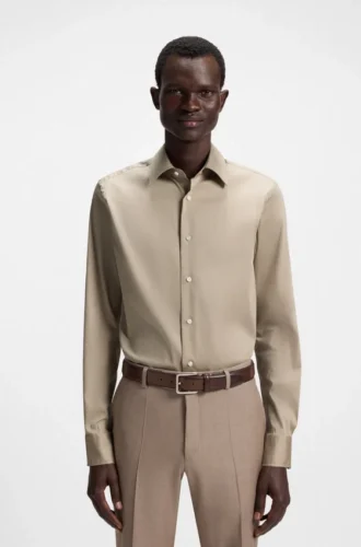 Slim-fit shirt in Italian-made cotton-blend poplin