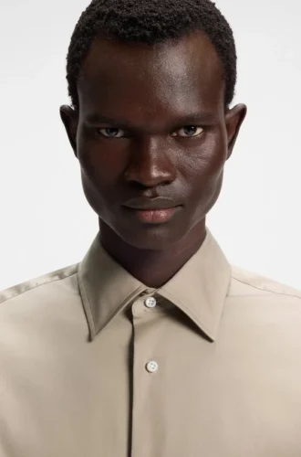 Slim-fit shirt in Italian-made cotton-blend poplin