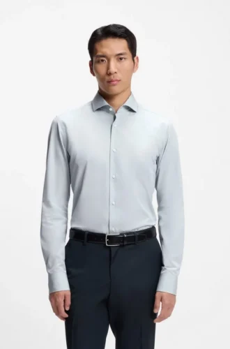 Slim-fit shirt in Italian-made cotton chambray Slim-fit shirt in Italian-made cotton chambray