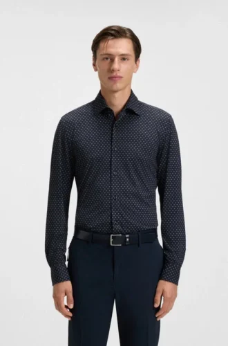 Slim-fit shirt in Italian-made performance-stretch fabric