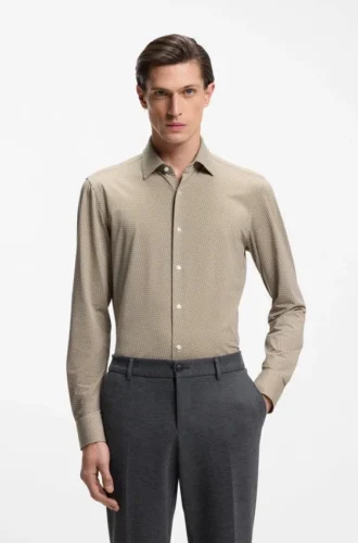 Slim-fit shirt in Italian-made performance-stretch fabric