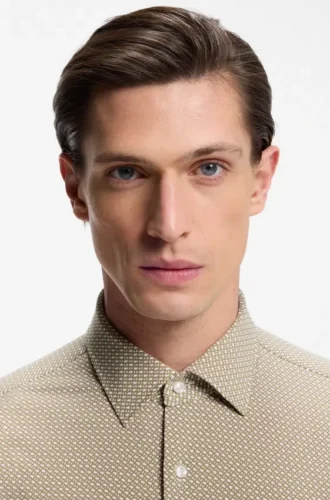 Slim-fit shirt in Italian-made performance-stretch fabric