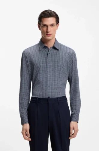Slim-fit shirt in Italian-made performance-stretch jersey