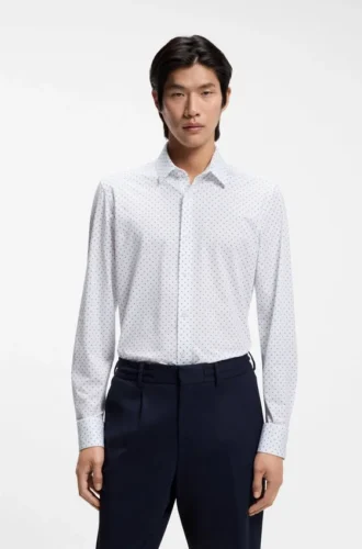 Slim-fit shirt in Italian-made performance-stretch jersey