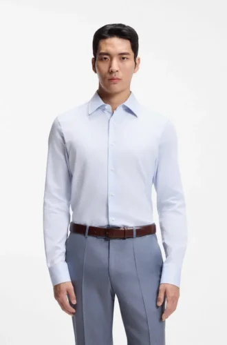 Slim-fit shirt in Italian-made structured cotton Slim-fit shirt in Italian-made structured cotton