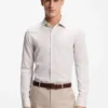 Slim-fit shirt in Italian-made structured cotton
