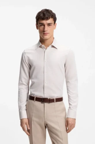 Slim-fit shirt in Italian-made structured cotton