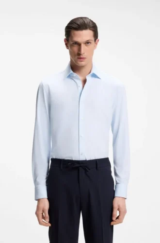 Slim-fit shirt in Italian performance-stretch jersey