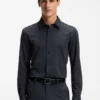 Slim-fit shirt in Italian performance-stretch seersucker