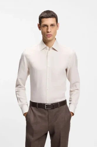 Slim-fit shirt in linen-blend twill