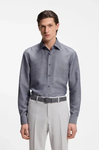 Slim-fit shirt in linen-blend twill
