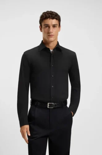 Slim-fit shirt in melange stretch cotton