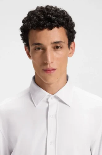 Slim-fit shirt in melange stretch cotton