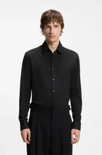 Slim-fit shirt in performance-stretch jacquard